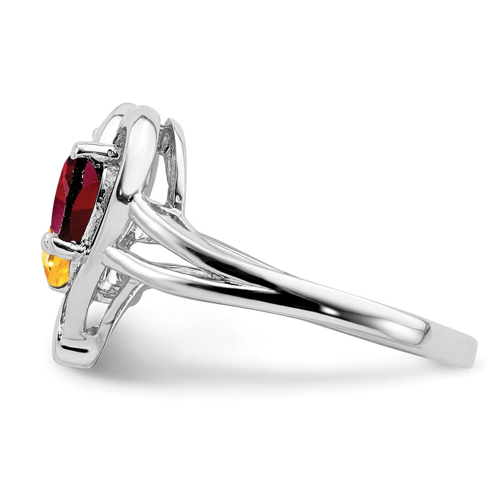 Sterling Silver Rhodium Garnet u0026 Citrine Diamond Ring