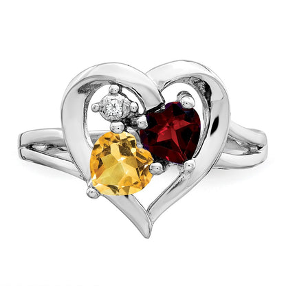 Sterling Silver Rhodium Garnet u0026 Citrine Diamond Ring