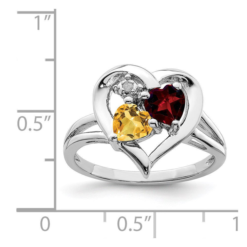 Sterling Silver Rhodium Garnet u0026 Citrine Diamond Ring