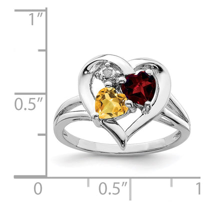 Sterling Silver Rhodium Garnet u0026 Citrine Diamond Ring