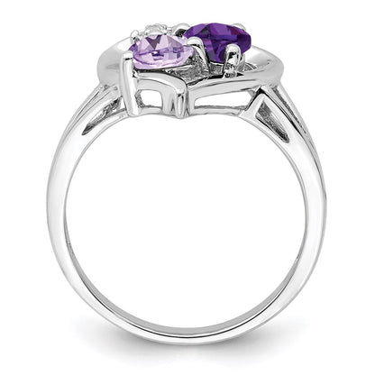 Sterling Silver Rhodium-plated Amethyst u0026 Pink Quartz u0026 Diamond Ring