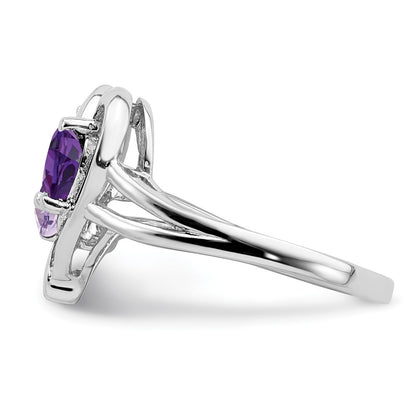 Sterling Silver Rhodium-plated Amethyst u0026 Pink Quartz u0026 Diamond Ring