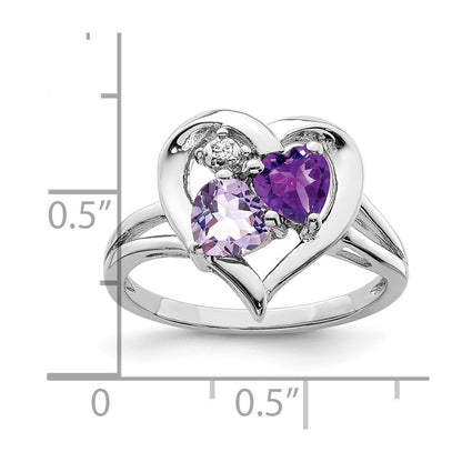 Sterling Silver Rhodium-plated Amethyst u0026 Pink Quartz u0026 Diamond Ring