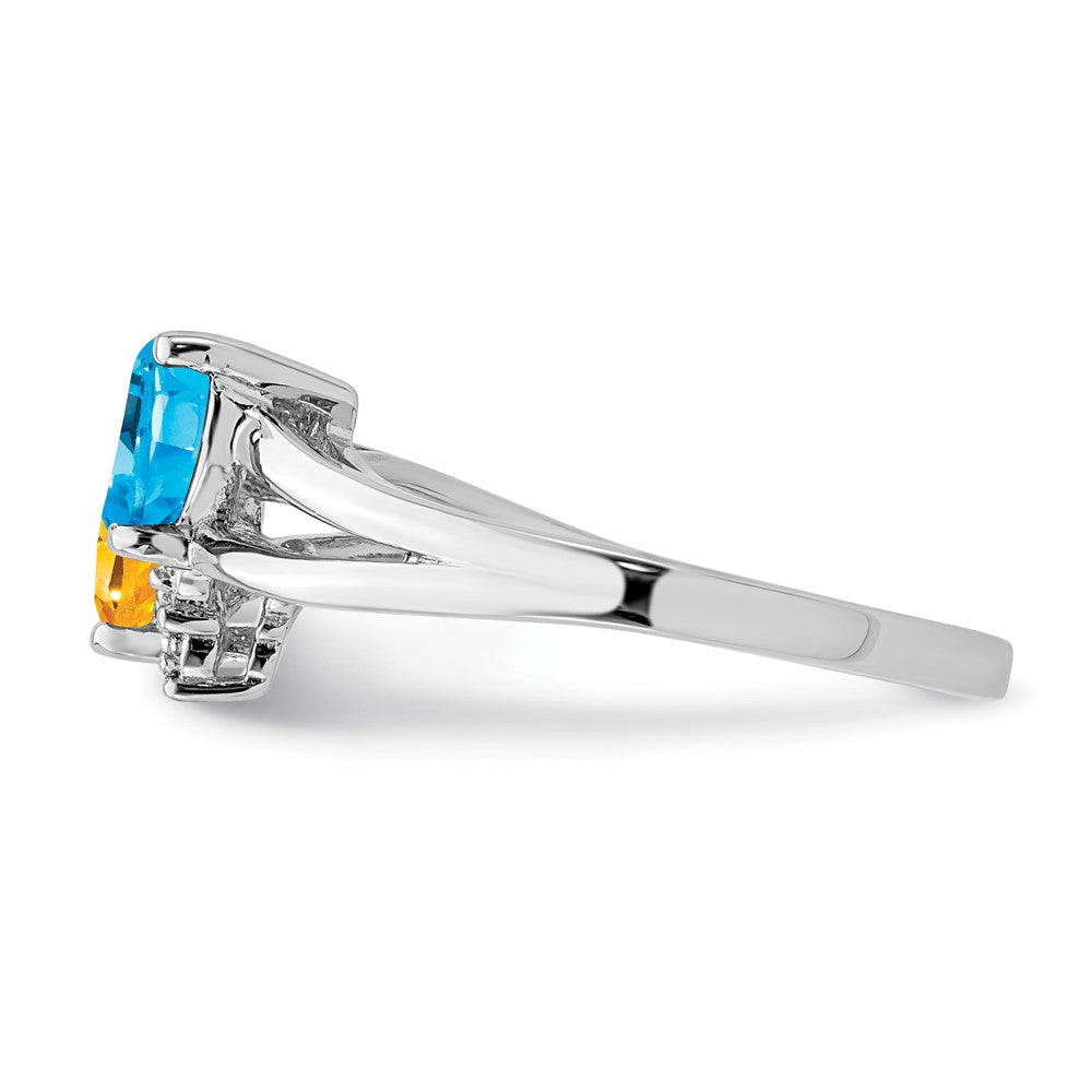 Sterling Silver Rhodium Blue Topaz u0026 Citrine Diamond Ring