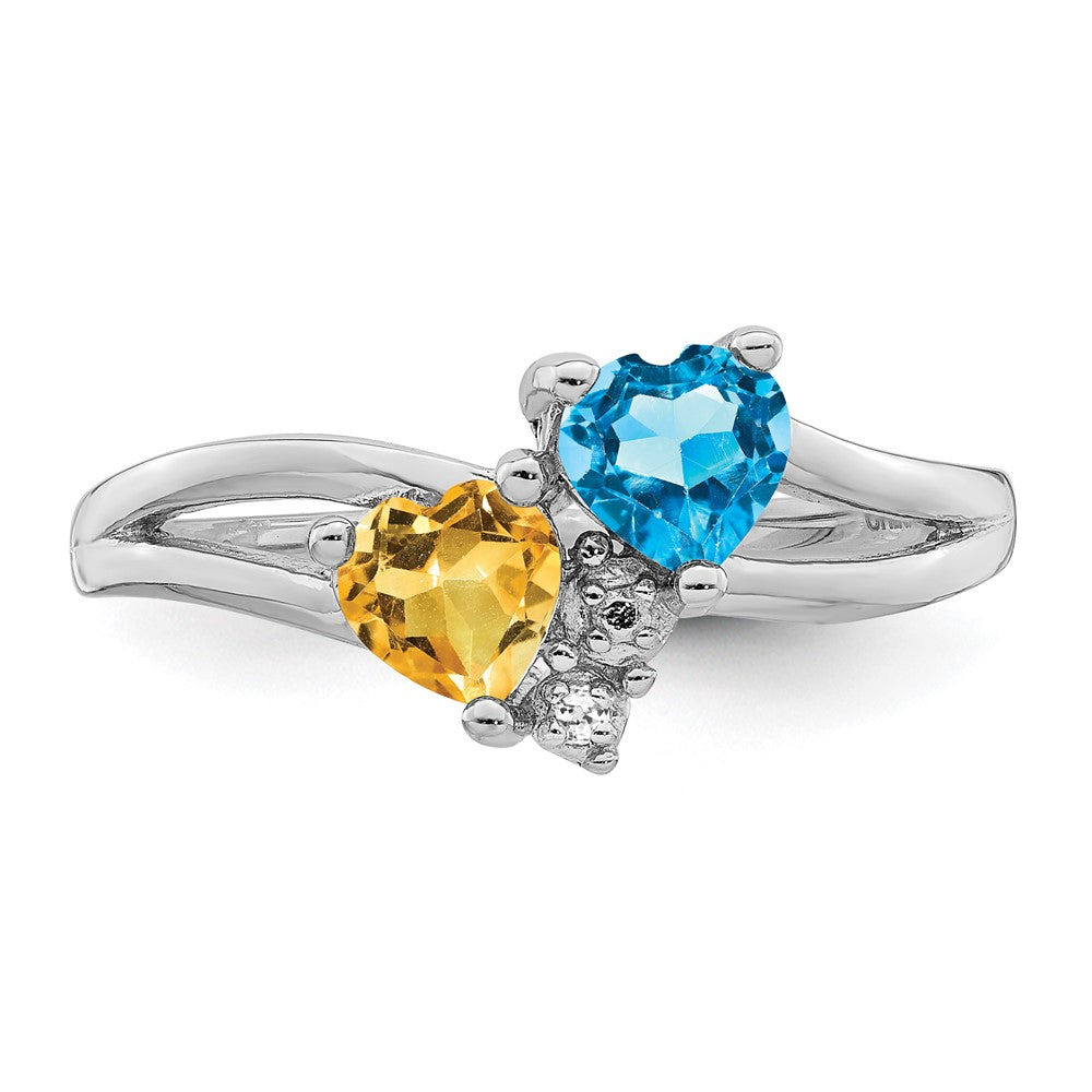 Sterling Silver Rhodium Blue Topaz u0026 Citrine Diamond Ring