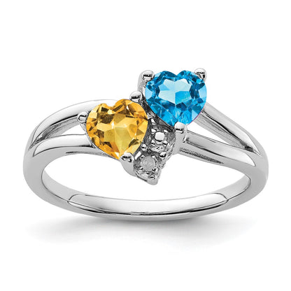 Sterling Silver Rhodium Blue Topaz u0026 Citrine Diamond Ring