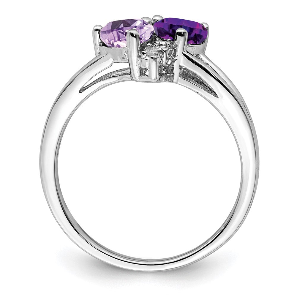 Sterling Silver Rhodium-plated Amethyst u0026 Pink Quartz u0026 Diamond Ring