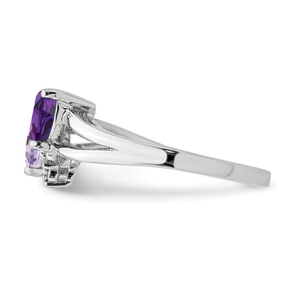 Sterling Silver Rhodium-plated Amethyst u0026 Pink Quartz u0026 Diamond Ring
