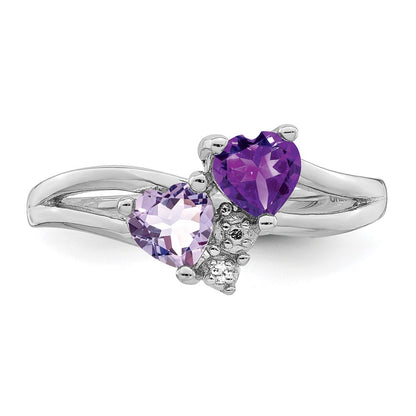 Sterling Silver Rhodium-plated Amethyst u0026 Pink Quartz u0026 Diamond Ring