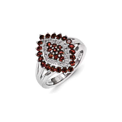 Sterling Silver Diamond and Brazilian Garnet Ring