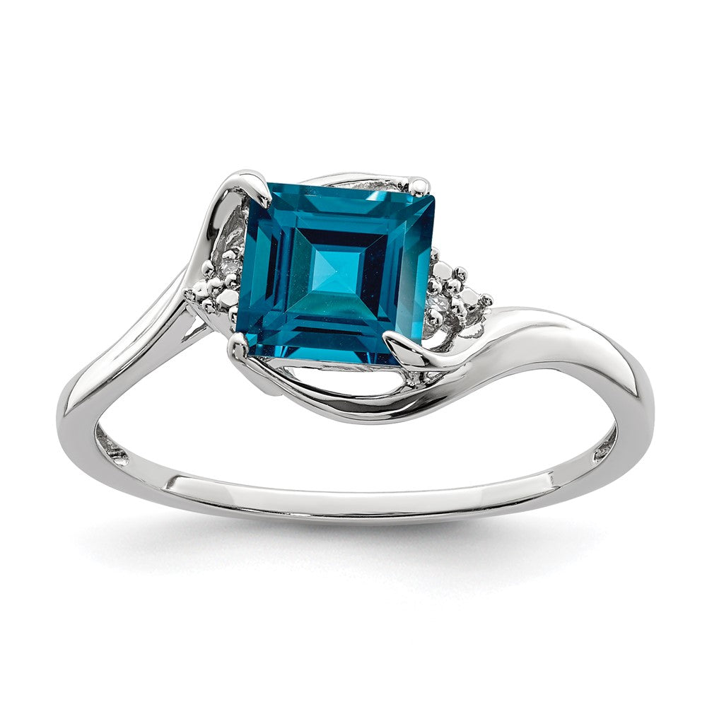 Sterling Silver Rhodium Plated Diamond u0026 London Blue Topaz Ring