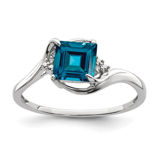 Sterling Silver Rhodium Plated Diamond u0026 London Blue Topaz Ring