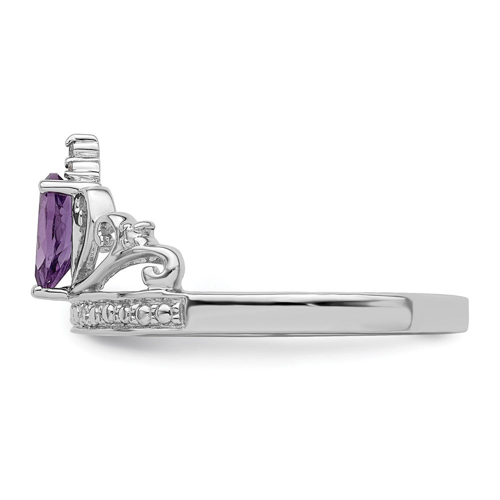 Sterling Silver Rhodium Plated Diamond u0026 Amethyst Teardrop Ring