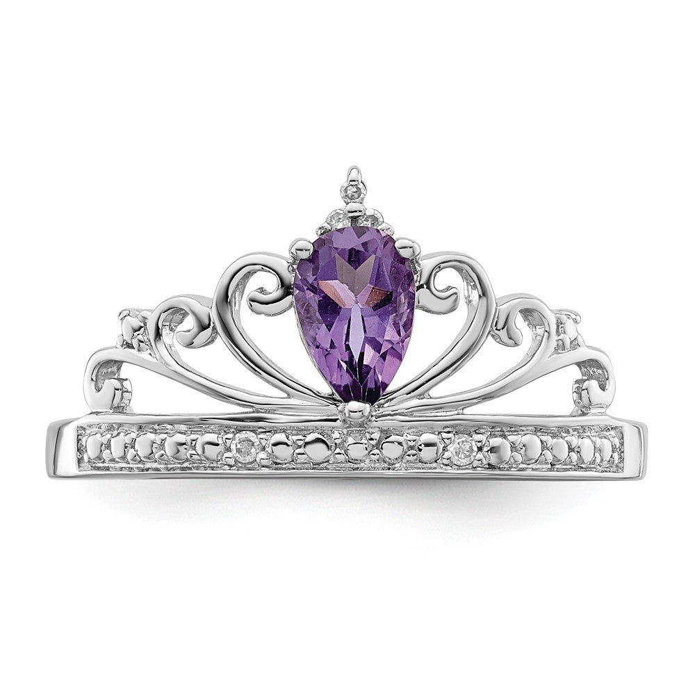 Sterling Silver Rhodium Plated Diamond u0026 Amethyst Teardrop Ring