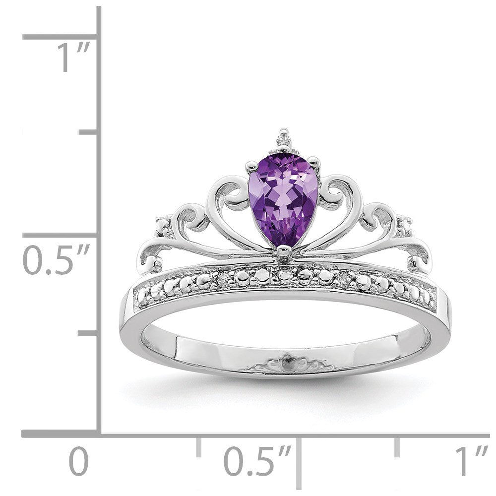 Sterling Silver Rhodium Plated Diamond u0026 Amethyst Teardrop Ring