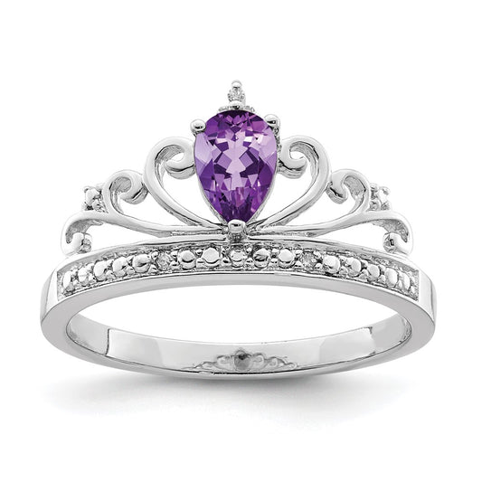 Sterling Silver Rhodium Plated Diamond u0026 Amethyst Teardrop Ring
