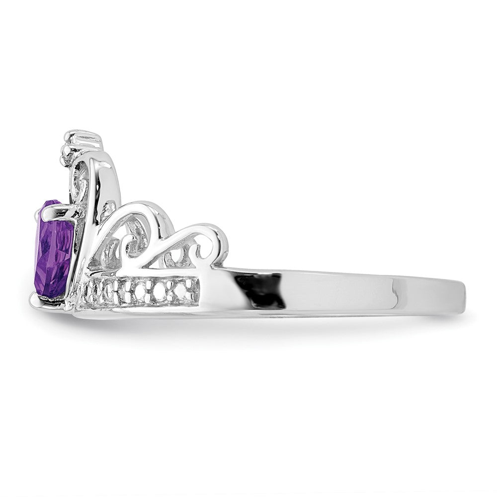 Sterling Silver Rhodium Plated Diamond u0026 Amethyst Teardrop Ring