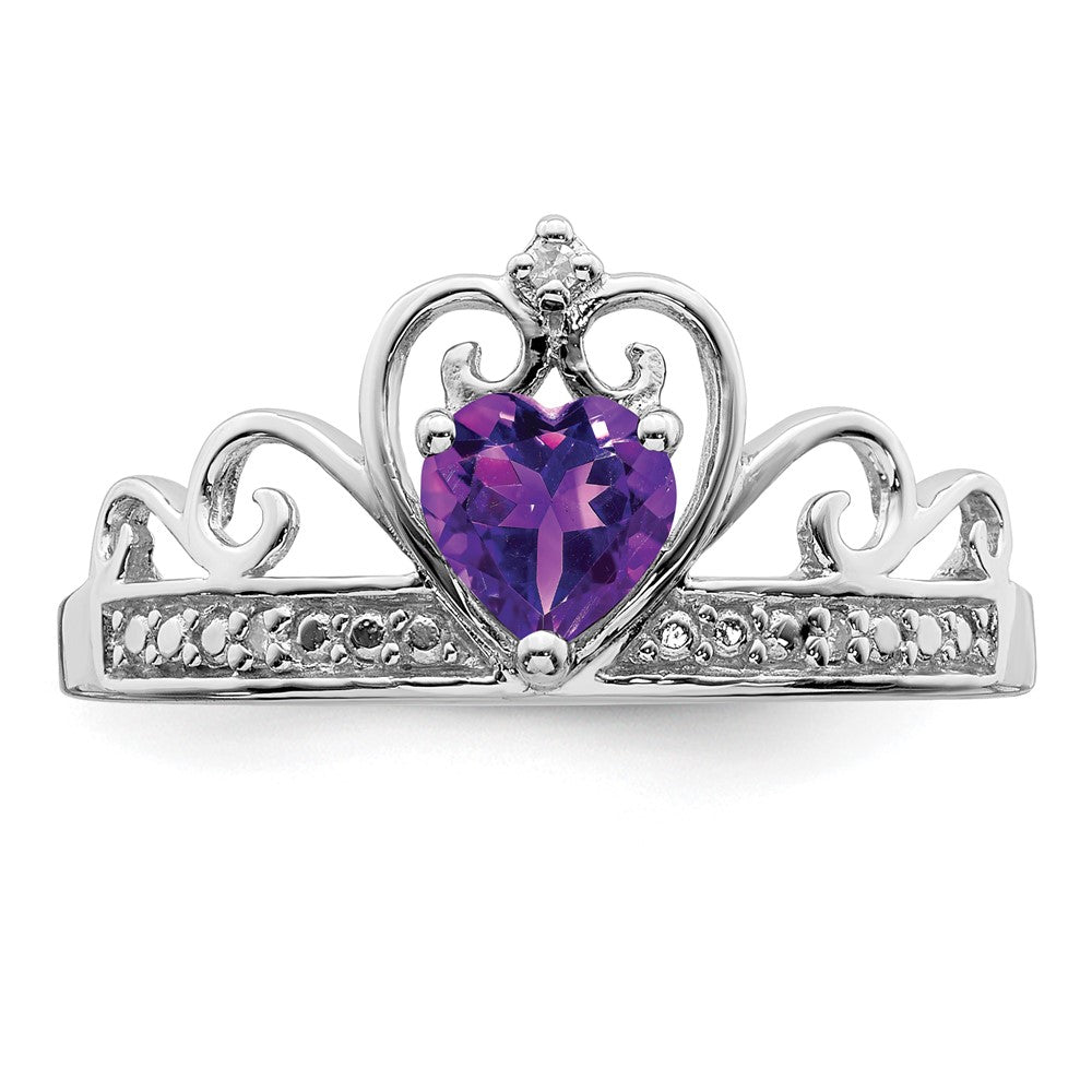 Sterling Silver Rhodium Plated Diamond u0026 Amethyst Teardrop Ring