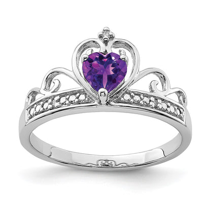 Sterling Silver Rhodium Plated Diamond u0026 Amethyst Teardrop Ring