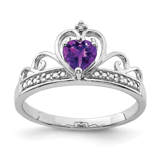 Sterling Silver Rhodium Plated Diamond u0026 Amethyst Teardrop Ring