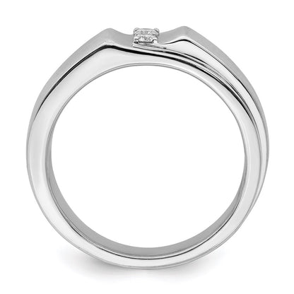 Sterling Silver Rhodium Plated Satin and Polished Diamond Men's Ring