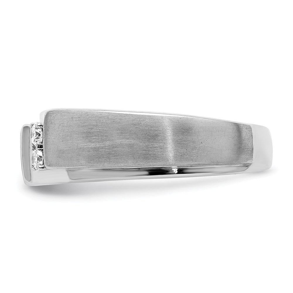 Sterling Silver Rhodium Plated Satin and Polished Diamond Men's Ring