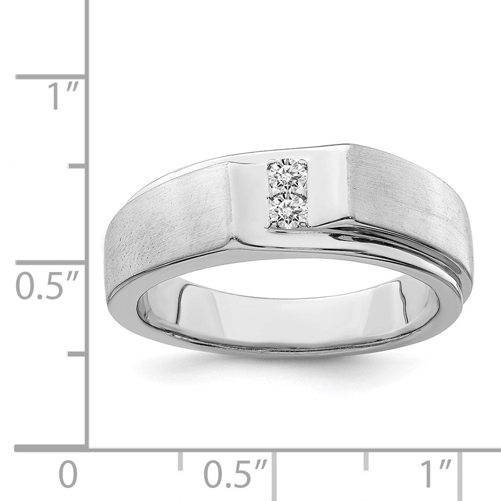 Sterling Silver Rhodium Plated Satin and Polished Diamond Men's Ring