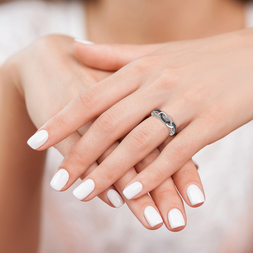 White Night Sterling Silver Rhodium-plated Blue and White Diamond Criss Cross Ring