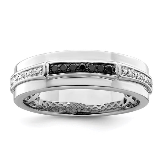 White Night Sterling Silver Rhodium-plated White and Black Diamond Men's Ring