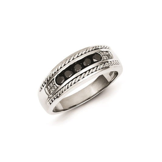 Sterling Silver Black and White Diamond Men's Ring