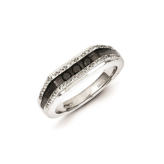 Sterling Silver Rhodium Plated Black and White Diamond Men's Ring