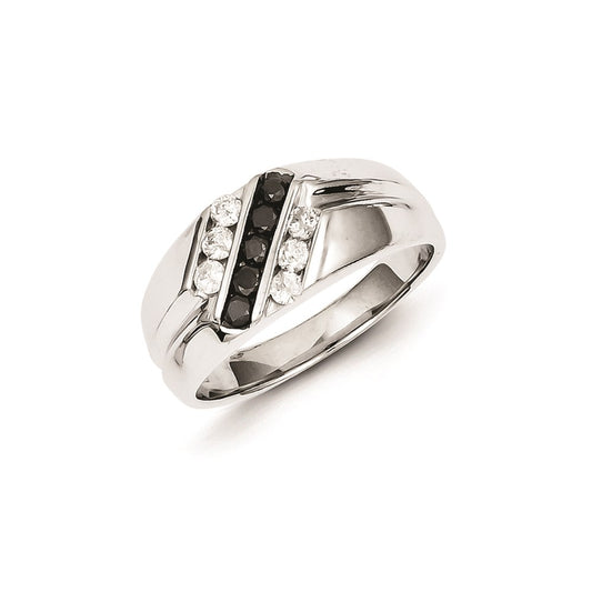 Sterling Silver Rhodium Plated Black and White Diamond Men's Ring