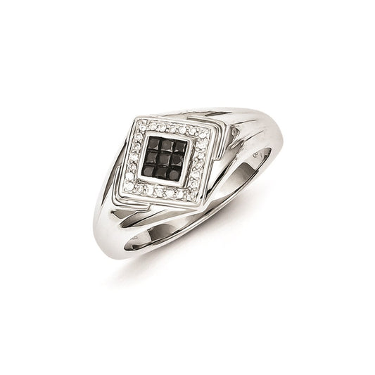 Sterling Silver Black and White Diamond Men's Ring