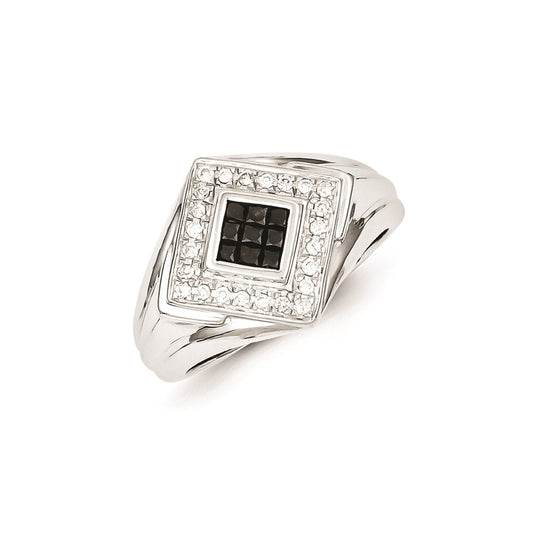 Sterling Silver Black and White Diamond Men's Ring