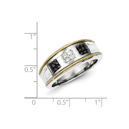 Sterling Silver and Gold Plated Black u0026 White Diamond Men's Ring