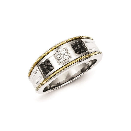 Sterling Silver and Gold Plated Black u0026 White Diamond Men's Ring