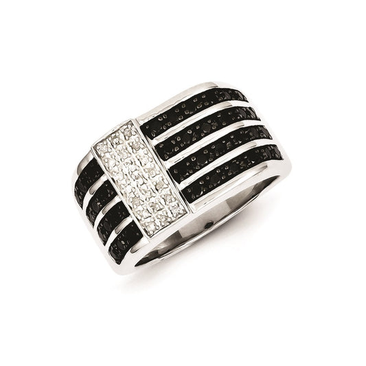 Sterling Silver Rhodium Plated Black and White Diamond Men's Ring