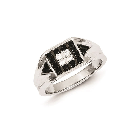 Sterling Silver Rhodium Plated Black and White Diamond Men's Ring