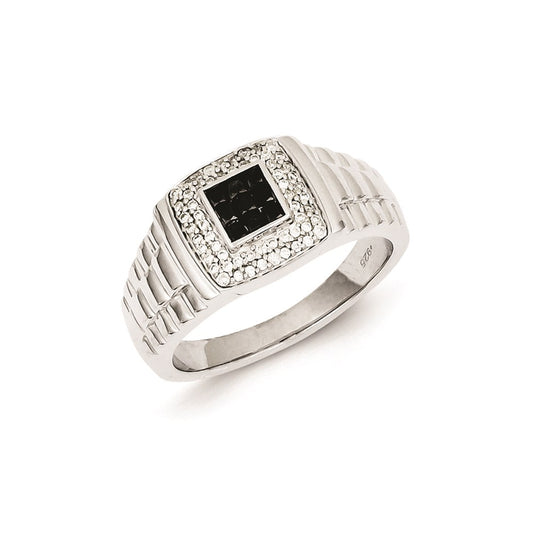 Sterling Silver Black and White Diamond Square Men's Ring