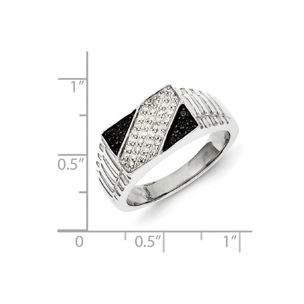 Sterling Silver Rhodium Plated Black and White Diamond Men's Ring