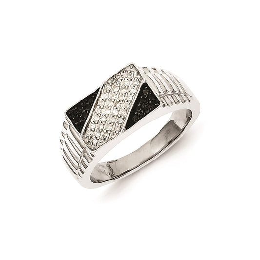 Sterling Silver Rhodium Plated Black and White Diamond Men's Ring