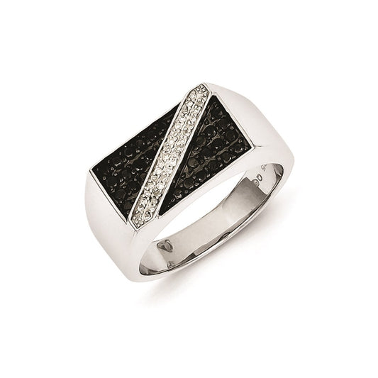 Sterling Silver Rhodium Plated Black and White Diamond Men's Ring