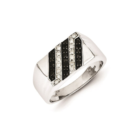 Sterling Silver Rhodium Plated Black and White Diamond Men's Ring