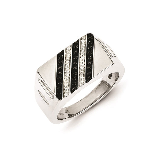 Sterling Silver Rhodium Plated Black and White Diamond Men's Ring