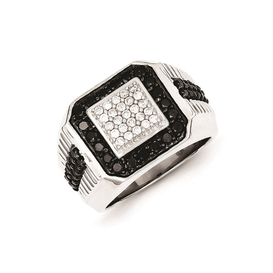 Sterling Silver Rhodium Plated Black and White Diamond Men's Ring