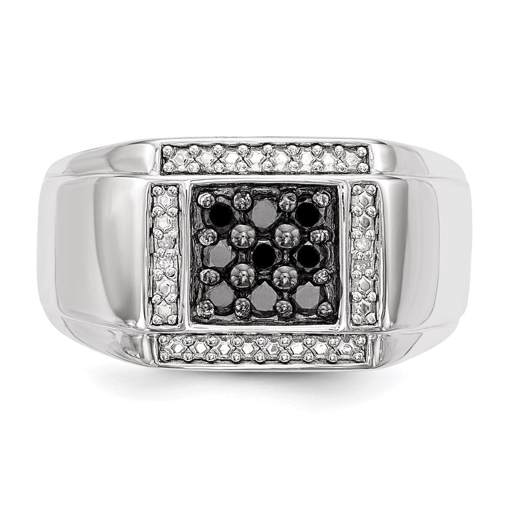 Sterling Silver White u0026 Black Diamond Square Men's Ring