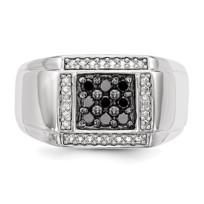 Sterling Silver White u0026 Black Diamond Square Men's Ring