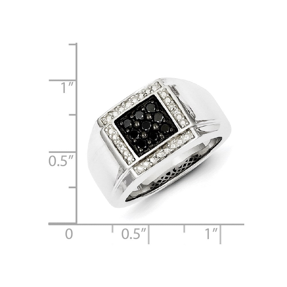 Sterling Silver White u0026 Black Diamond Square Men's Ring