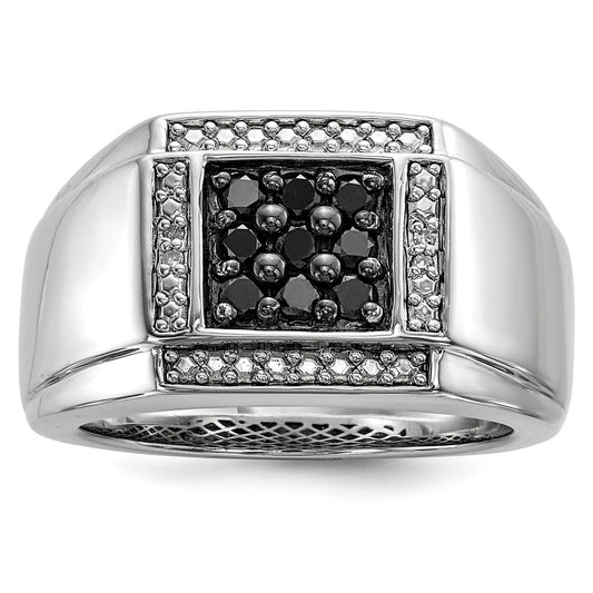 Sterling Silver White u0026 Black Diamond Square Men's Ring