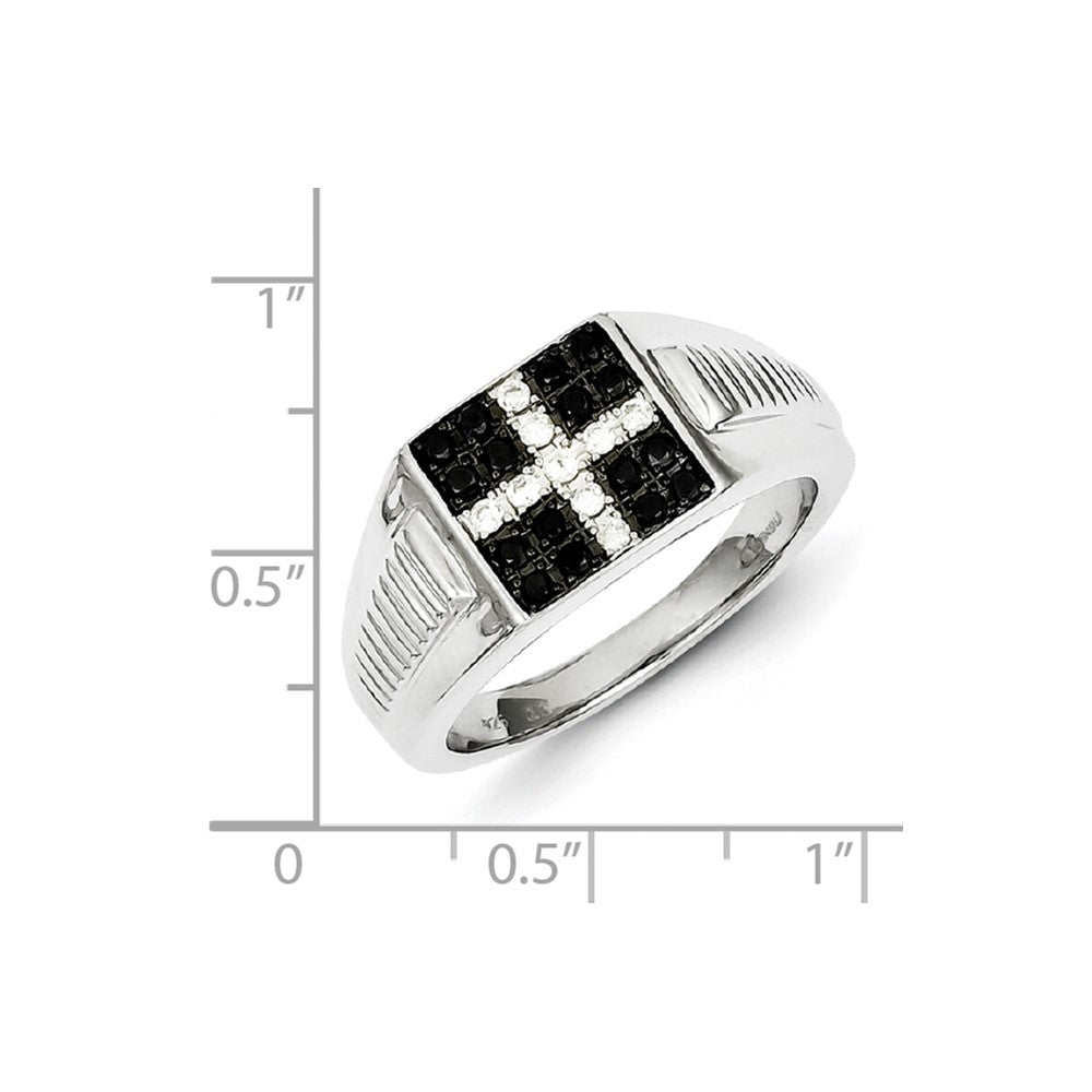 Sterling Silver Rhodium Plated Black and White Diamond Men's Ring